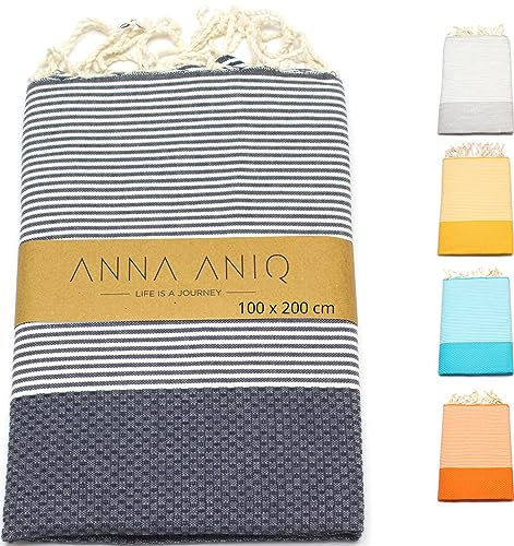 ANNA ANIQ Hamamtuch groß 100x200 cm Reise Strandtuch XXL Saunatuch Damen - 100% Baumwolle Fouta Pestemal Stranddecke Saunakilt Saunahandtuch Herren Badetuch Pareo Strandhandtuch (Mitternachts-Blau)