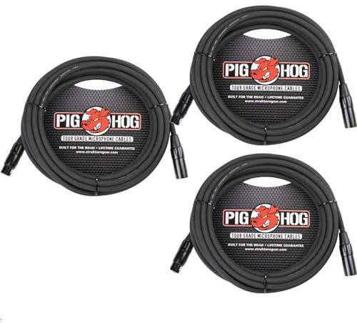 Pig Hog XLR 25 Foot Pack Tour Grade Microphone Cables (3-Pack)