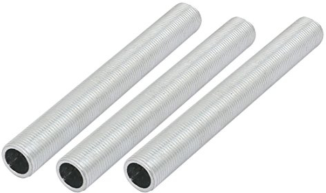 sourcing map Tige Filetée Creuse M12 Tube Filete Paquet de 3 | Supérficiel Lampe Tuyau Mamelon, 100mm Longueur, pour Réparation Luminaire Lampe Lustre Zinc Allié, Argenté
