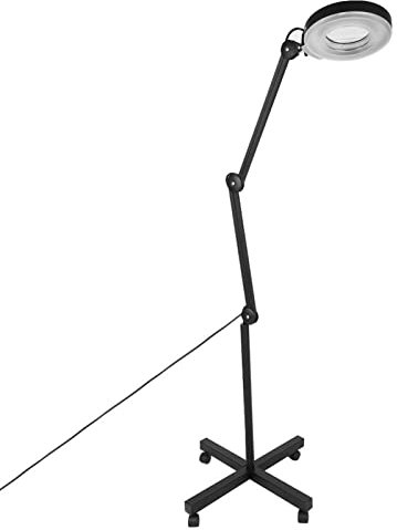 Lupa Estética Profesional con 5 Dioptrías Lupa y Ruedas, Lámpara de Mesa LED, Lámpara de Escritorio Lámpara Estetista Lámpara de Trabajo 220-240V (Negro)