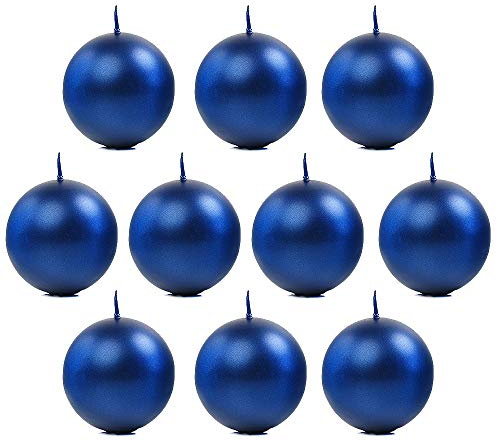 DekoHaus Kugelkerzen Metallisch Blau 6 cm – 10 Stück Kerzen rund, Brenndauer ca. 8 Std, Dekokerzen für Hochzeit, Weihnachten, Geburtstag, Party