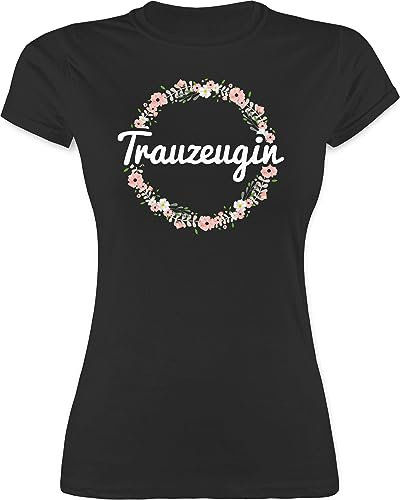 Shirt Damen - JGA Junggesellenabschied Frauen - Trauzeugin - Blumenkranz - XL - Schwarz - Geschenk t-Shirts junggesellinnenabschied Bachelorette Party Bridemaid Tshirt t-Shirt jungesellinnenabschied