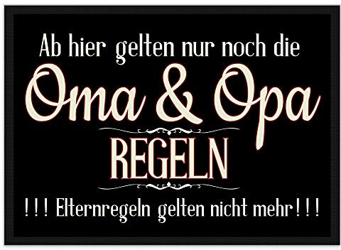 Print Royal Fußmatte mit Spruch - Oma & Opa Regeln - Fußabtreter als Geschenkidee für die Großeltern - rutschfest, 60 x 40 cm