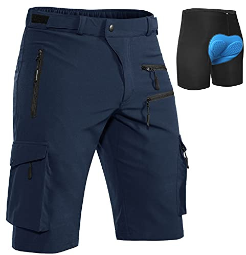 Hiauspor Pantaloni MTB da Uomo Corti da Mountain Bike Pantaloni da Ciclismo Imbottiti Corti (Blu Scuro, Medium)