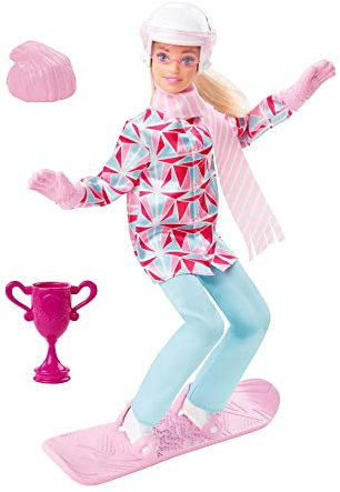 Barbie Muñeca Rubia Deportista de Invierno, Articulada, con Atuendo y Tabla de Snowboard y Trofeo, 30,48 cm, Regalo para Niños de 3+ Años