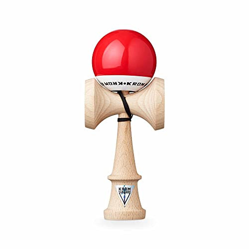 KROM Kendama POP LOL Rot - aus zertifiziertem Buchenholz - Hohe Holzqualität - Für Anfänger und Profis - Pack : Ersatzschnur + Stickers