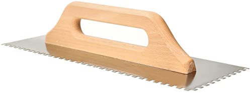 KOTARBAU® Cazzuola dentata in acciaio inox 380 mm, dentatura 6 x 6 mm, con manico in legno