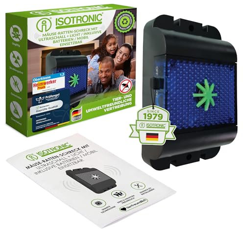 ISOTRONIC Battery-Operated Rodent Repeller | Against Mice, Rats, Martens, Dormice, Raccoons & Foxes | Gentle Wild Animal Repellent with Ultrasonic Waves & Blue LED Light (1)