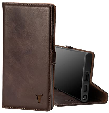 TORRO Hülle kompatibel mit Samsung Galaxy S22 Ultra 5G – Premium Leder Hülle mit Standfunktion und Kartenfächern (Dunkelbraun)