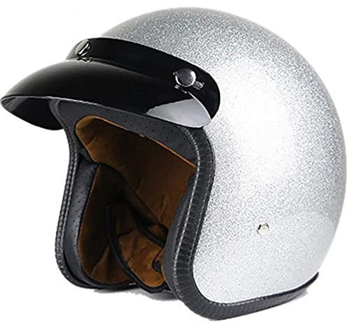 EBAYIN Halbhelm Brain - Cap Motorradhelm Vintage Harley Jethelm 3/4 Helm MäNner Und Frauen Vier Jahreszeiten Mopedhelme FüR Cruiser Chopper Scooter Moped,Silver-S=（55~56cm）