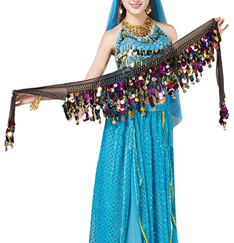 Bauchtanz Kostüm Hüfttuch Rock für Frauen, Hüftschal für Damen, für Bühne, Geburtstag, Party Performance (Schwarz)