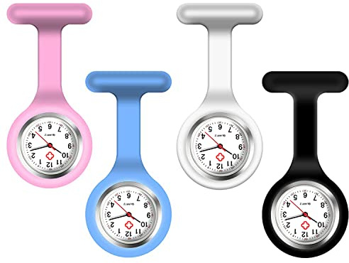 AGEN KGEN 4 Pack Nurse Watches for Women, Nurse Fob Watch Clip on with Second Hand for Nurses (Pure Color)