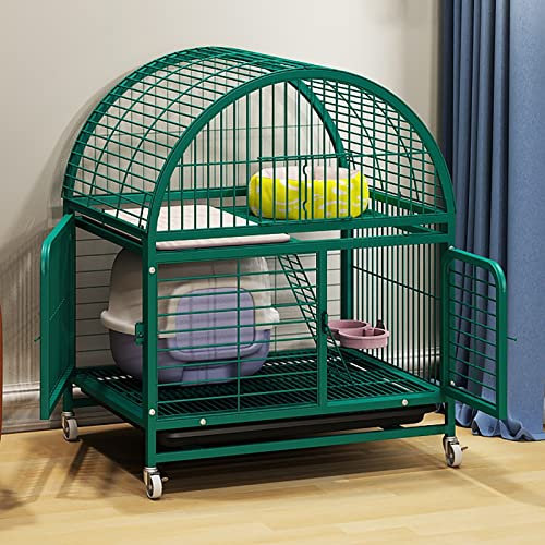 Robuster Katzenkäfig Hund und Kisten for große Hunde drinnen und draußen mit Doppeltüren, Schlössern und abschließbaren Rädern, zweischichtiger Katzenkäfig (Color : A, Size : 79x63x97CM)