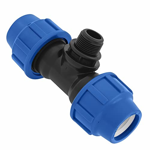 SmartProduct T-Stück PE Rohr Fitting 25mm x 1 x 25 mm Außengewinde AG Verschraubung PN16 DVGW Trinkwasser zertifiziert – Klemmverbinder – PP T Stück Kupplung für PE80 PE100 Rohren – 1 Stück