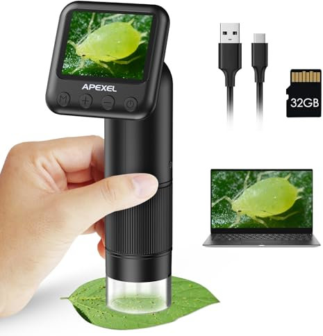 LCD Digital Handheld Microscope, 800x Portable Pocket Microscope for Kids with LED Lights USB to PC, Includes SD Card and Slides
