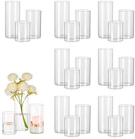 Hewory Cylindervaser i glas - 24 st, hög cylindervas i klarglas för blommor, ljushållare för blockljus, blomvas för bordsdekoration vid bröllop, 15/20/25cm