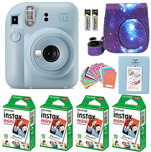 Fujifilm Instax Mini 12 Appareil Photo instantané Bleu Pastel avec Film économique (40 Feuilles) + Accessoires y Compris étui de Transport Galaxy, Album Photo, Autocollants (Bleu Pastel), Compact