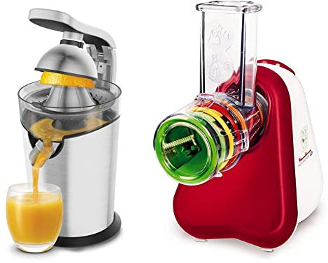 Moulinex PC700 Vitapress Pro, Spremiagrumi, 1 Cono Rotante, Design Pratico e Aerodinamico & Fresh Express DJ755G Affettatutto Grattugia Elettrico, 5 Funzioni di Taglio, 200 W, 1 L
