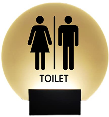 Insegna a LED per bagno, 20,3 cm, rotonda, per montaggio a parete, bagno, uomo, donna, toilette, illuminato, in acrilico, base in metallo (A)