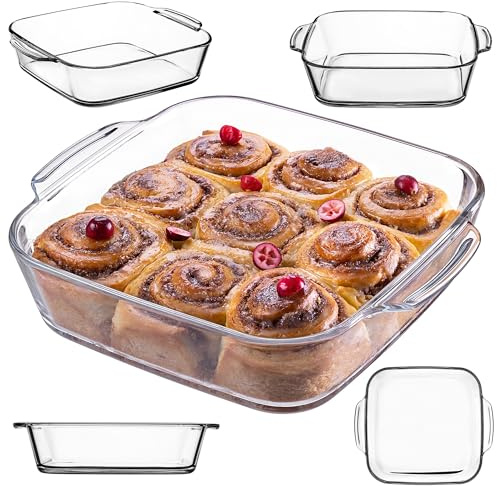KADAX Moule à cake en verre transparent, moule à gâteau royal, robuste, avec fond épais, convient pour cuisinières électriques et à gaz, moule à pizza (carré 30 x 25 cm)