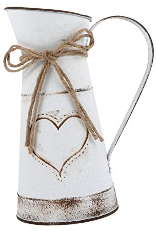 GOOHOCHY Vintage Style Heart-Shaped Metal Flower Vase Rustic Farmhouse Jug Tin Flower Bucket for Living Room Kitchen Decor 23.5x15.5cm