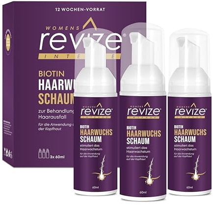 REVIZE Damhårskum för stimulering av hårtillväxt 3 x 60 ml – mot hårförtunning och för märkbart fylligare hår – berikat med biotin & aloe vera – 3 månaders lager för kvinnor