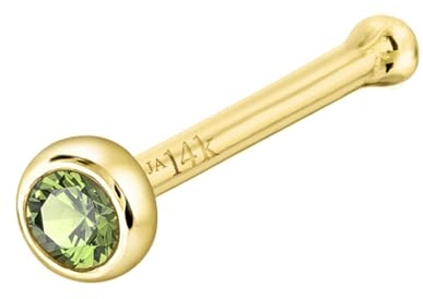 Jewelry Avalanche Solid 14K Yellow Gold Ball-end Stud Bezel Set 2mm Peridot 22G Nose Bone Nose Stud - August Birthstone Nose Ring Stud NBBZ-PD20YG