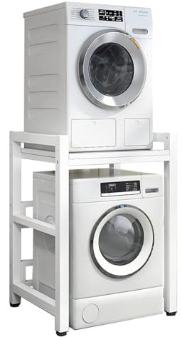 ZMIN Soporte para secadora de altura ajustable, kit de apilamiento para lavadoras y secadoras de carga frontal, estante de almacenamiento para lavadora con capacidad de carga de 400 kg,A,75*65*105CM