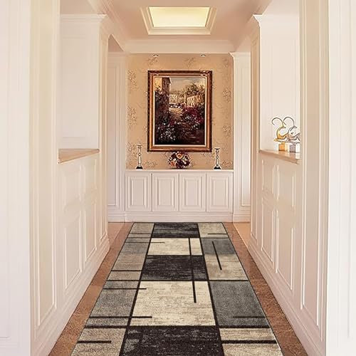 CUIMEI Küchenteppich 70 x 320 cm rutschfest Wasserdicht Waschbar Feinschlingen Teppich Mit Muster für Schlafzimmer Kinderzimmer, Taupe