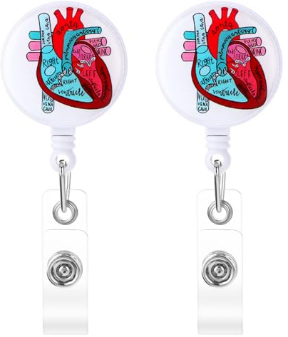 Andibro 2pz Portatarjetas De Enfermera De Anatomía,Soporte Retráctil Para Tarjetas De Corazón Con Clip De Cocodrilo Soporte Para Identificación Accesorios Para Enfermeras Consultorio Médico Y Clínica