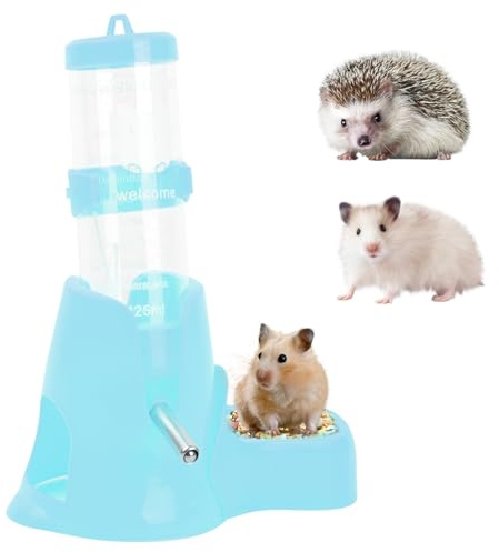 Wisebom Hamster Trinkflasche 125ml 3-in-1 Haustier Wasserflasche Hamster Futternapf Automatischer Wassertrinken Spender Kleintier Trinknapf Tropffreie Wasserspender für kleine Tiere (Blau)