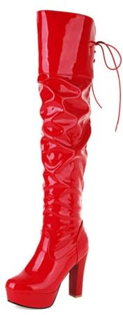 WILDKATZEN Damen Plateau Overknee Stiefel Blockabsatz Schlupfstiefel