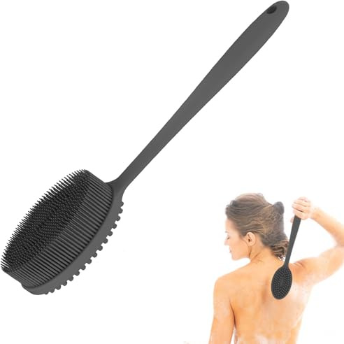 MateeyLife Limpiador corporal de silicona, limpiador de espalda de silicona para ducha, cepillo corporal de baño con mango largo, esponja de lufa de silicona, limpiador de gel corporal, cepillo de