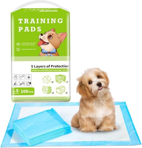 Trainingspads 100 Stück 33x45cm, 5‑lagig auslaufsichere Welpenunterlagen | Haustierunterlagen mit saugfähigem Polymer, PE‑Auslaufschutz, schnell trocknend für Töpfchen‑ und Alterspflege