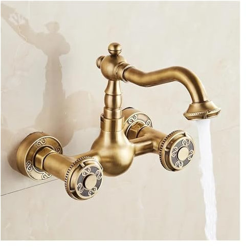 Grifo mezclador for lavabo de baño, grúa de montaje en pared, giratorio de 360 ​​grados, latón antiguo, doble manija, caliente y frío (Color : SLT069S, Size : Brass)