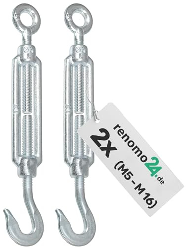 Renomo24-2x Spannschloss M12 Haken-Öse aus Stahl galvanisch verzinkt nach PN-EN 1993-1-11