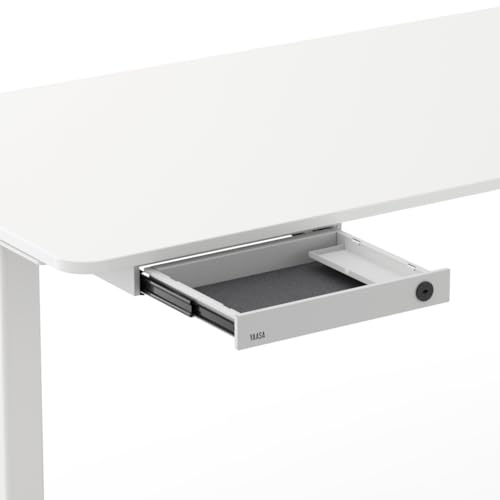 Yaasa Desk Drawer Weiß, Schreibtischschublade abschließbar, A4-Format, Büro | Leichtgängiger Vollauszug, stabiler Stahlrahmen, 5 kg Traglast, inkl. Stiftablage & Bohrschablone, Montage mit 4 Schrauben