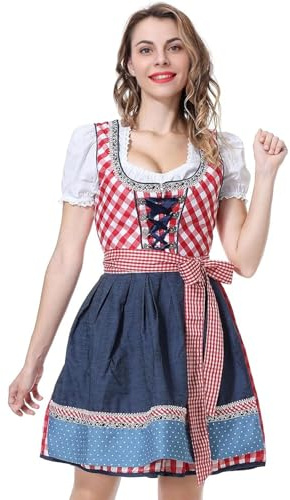 Robe Femme Dirndl Bavière, Vêtements Chic et Élégant, Déguisement Oktoberfest avec Dentelle de Chemisier et Tablier, Dirndl Tenue Bavaroise, Costume Dame Traditionnelle Carnaval Bière Fête Set (40)