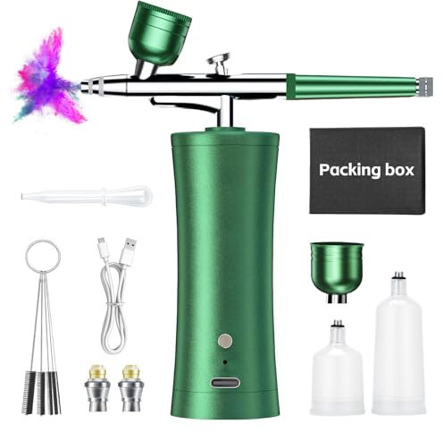 Airbrush Set Mit Kompressor, Tragbare USB Aufladbare Doppelaktion Für Nägel, Farbset, Modellfärbung, Nagelkunst, Tattoos (Grün)