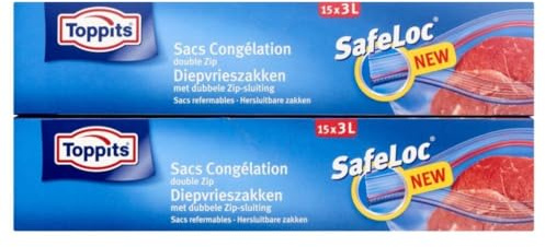 Toppits Safeloc Zip-Gefrierbeutel 3L 15 Stück
