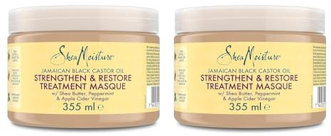 SheaMoisture Strength & Restore Treat Mask för naturligt, kemiskt behandlat eller värmebehandlat hår jamaicansk svart ricinolja hårmask utan sulfat eller silikoner 2 x 355 ml