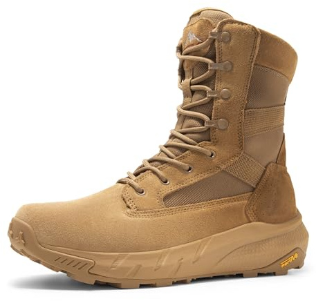 NORTIV 8 Men's Breathable Tactical Military Work Boots Side Zipper Leather Lightweight Hiking Motorcycle Combat Boots 8 Inches Peakforce,Size 12W,Coyote,SNMT242M
