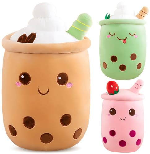 Tutukyle Bubble Tea Plüschtier Kuscheltier Plüschkissen Spielzeug Bubble Tea Kuscheltier Pearl Milk Tea Kuschelkissen Cartoon Plüsch Rückenkissen Geschenk für Kinder Mädchen Erwachsene (Braun, 35cm)