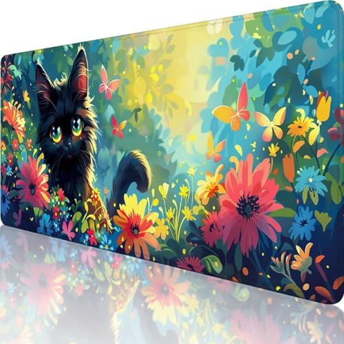 Rosa Mauspad XXL 600 x 300, Erweiterte Groß Mousepad Katze, Wasserfest Schreibtischunterlage Vernähte Kanten Design, Mouse Pad mit rutschfeste Gummibasis für Pc Büro Deko, Geschenke für Frauen y-T
