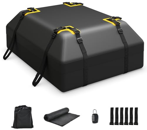 HOMFME 15/21 Cubic Feet Car Roof Bag, Waterproof PVC Rooftop Cargo Carrier Box with Non-Slip Mat, Door Hooks and Straps, Roofing Luggage Storage Bag (15 Cubic Ft/424L, Black)