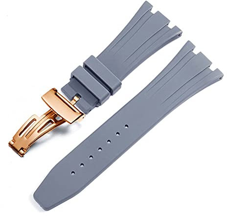 KGFCE Per AP Royal Oak Offshore 15400/15202/15703 cinturino per orologio in gomma siliconica da uomo accessori per cinturino per orologio 27mm 28mm(Grey Rose Gold,27mm)