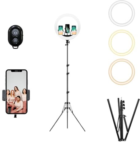 MULIN LC Ring Light - Luce per Selfie con 360° Staffa Triangolare Regolabile, LED a 3 Modalità di Illuminazione e 10 Livelli di Luminosità, Perfetta per Trucco, FotografiaLC-010-10pollici