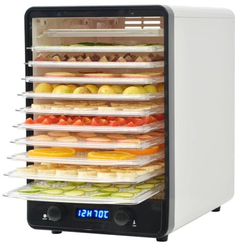 ShGaxin Deshidratador de Alimentos con 10 bandejas 550 W, Food Dehydrator, Deshidratador De Frutas, Deshidratar Alimentos, Deshidratadora De Frutas Y Verduras, Comida Deshidratada, Blanco