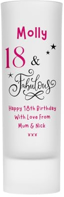 18th Birthday Gift for Her - Personalised Shot Glass Age 18 Fabulous Birthday Gift for 21st 30th 40th 50th