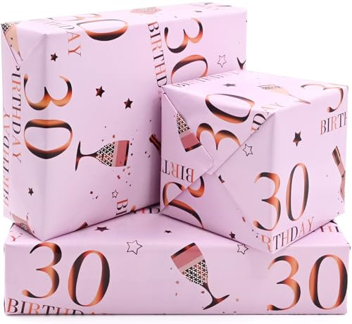 ADQUATOR Geschenkpapierbögen zum 30. Geburtstag, 50 x 70 cm, Roségold und Rosa, Happy Birthday, Geschenkpapier für Frauen und Damen (5 Blatt)
